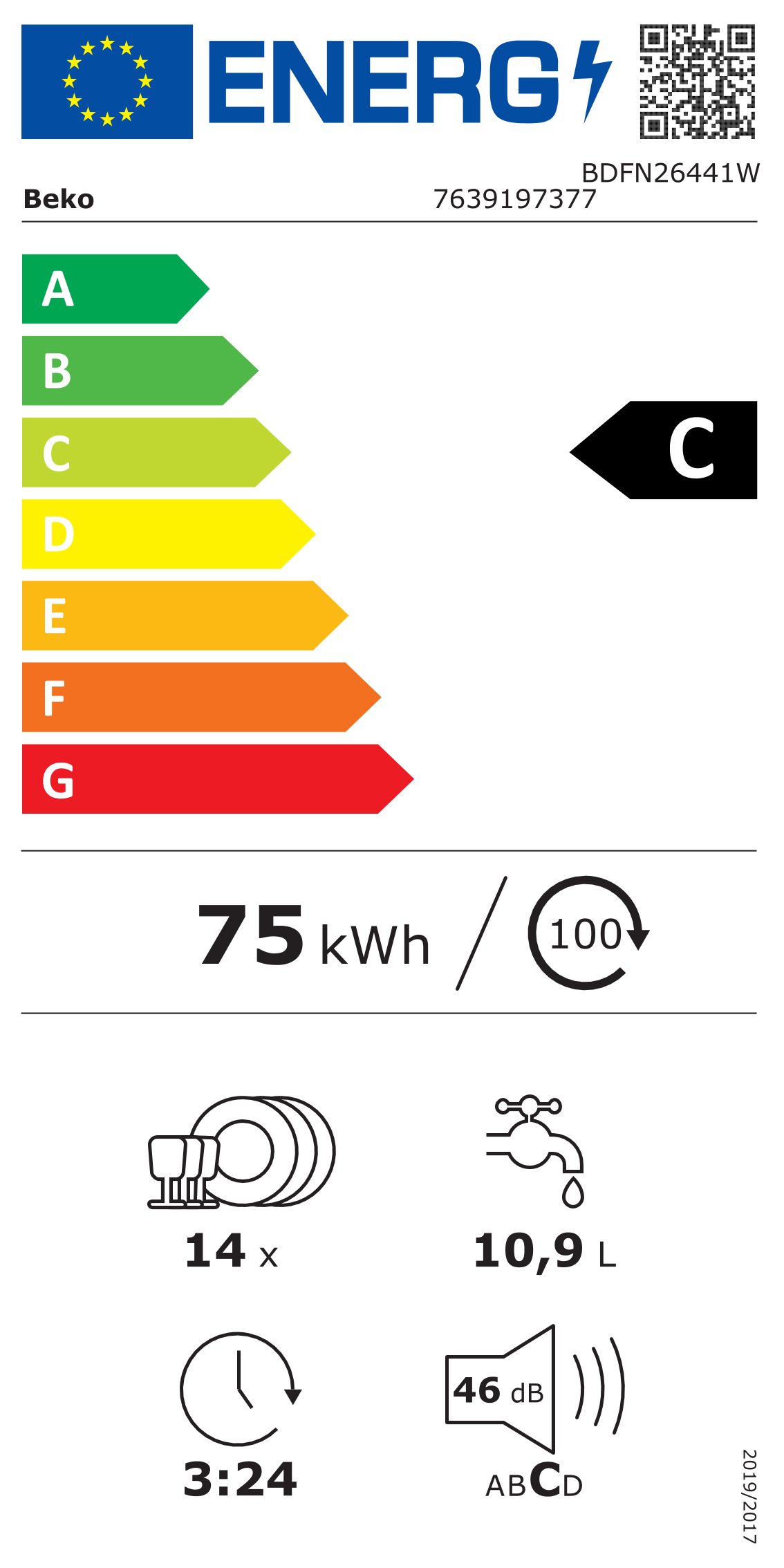 Lave-vaisselle 60cm 14 couverts 46db - Beko BDFN26441W - 7