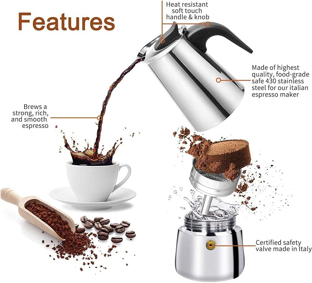 Cafetière italienne 12 tasses en acier inoxydable compatible tous types de feux 12 tasses - 4
