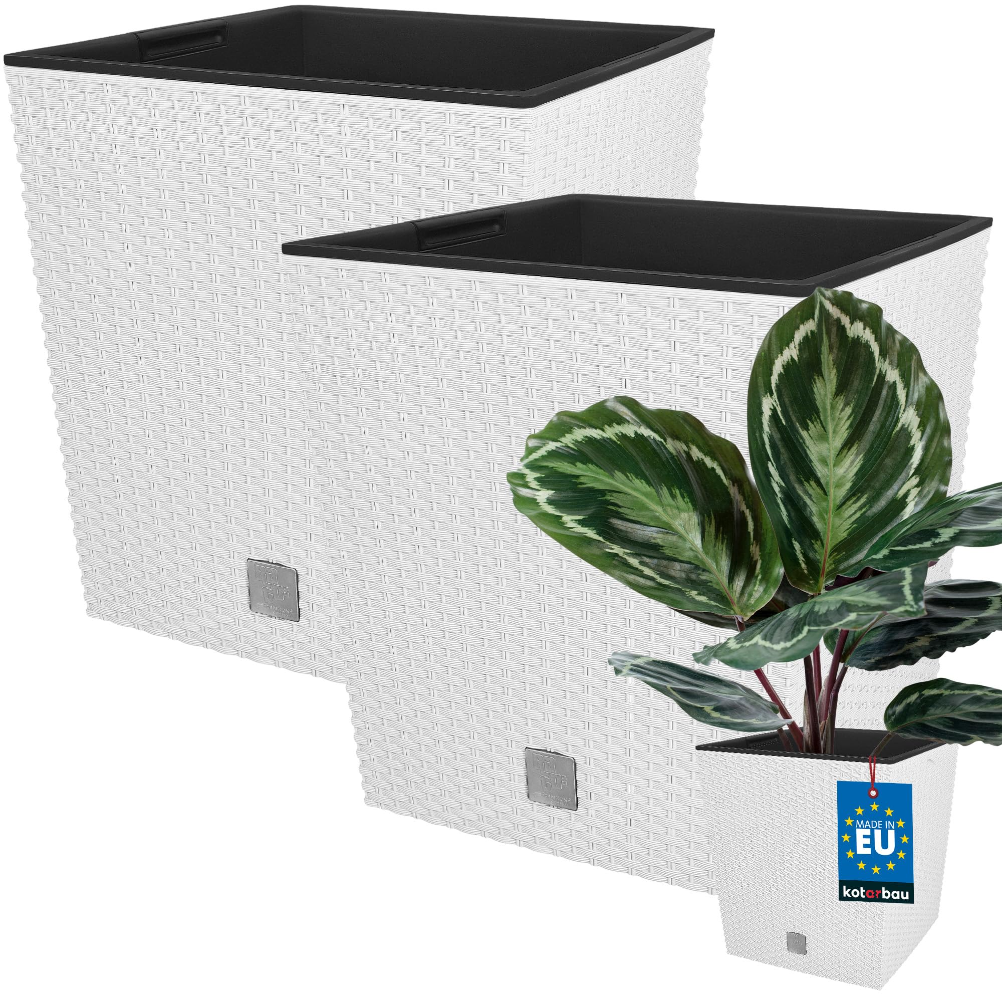 2x donica doniczka 15,8l ogrodowa balkonowa taras kwiaty rattan wkład ogród - KOTARBAU