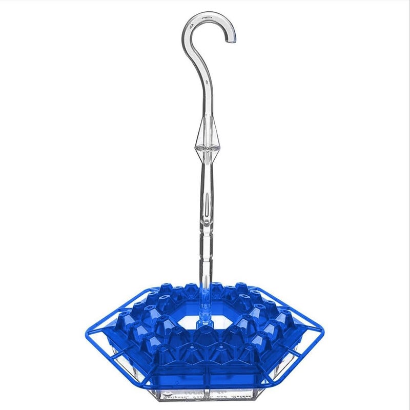 Karmnik dla kolibrów ogrodowy, sześciokątny karmnik dla ptaków z haczykiem (niebieski)