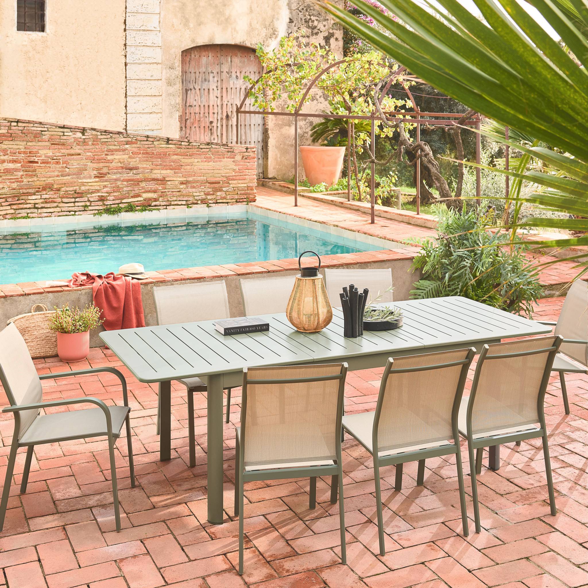 Lot de 4 chaises de jardin CLEVELAND empilables aluminium et textilene kaki. 64.5 x 45.5 x 89.5 cm BUFFALO - 3