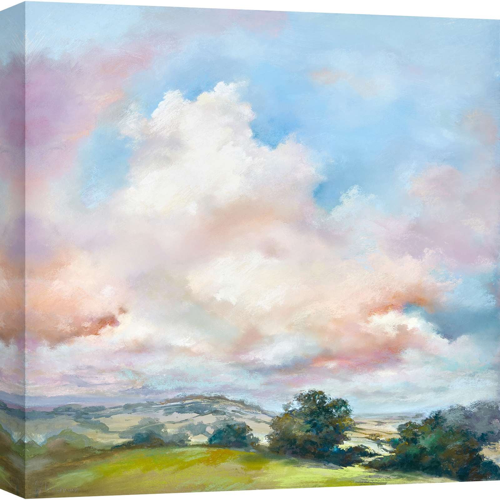 Tableau Rond Paysage Montagnes Oiseaux Cigogne 40x40 Cm - Impression Sur Toile Prête à Accrocher