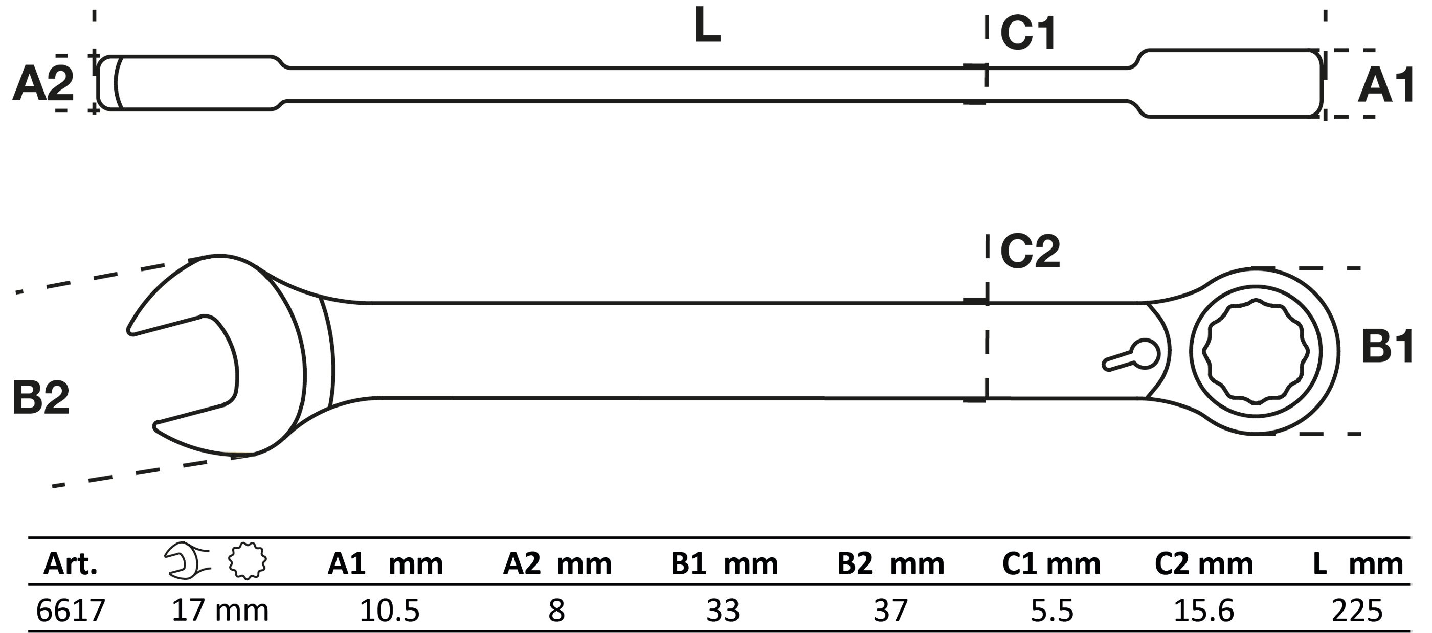 Clé mixte à cliquet | réversible | 17 mm - 2