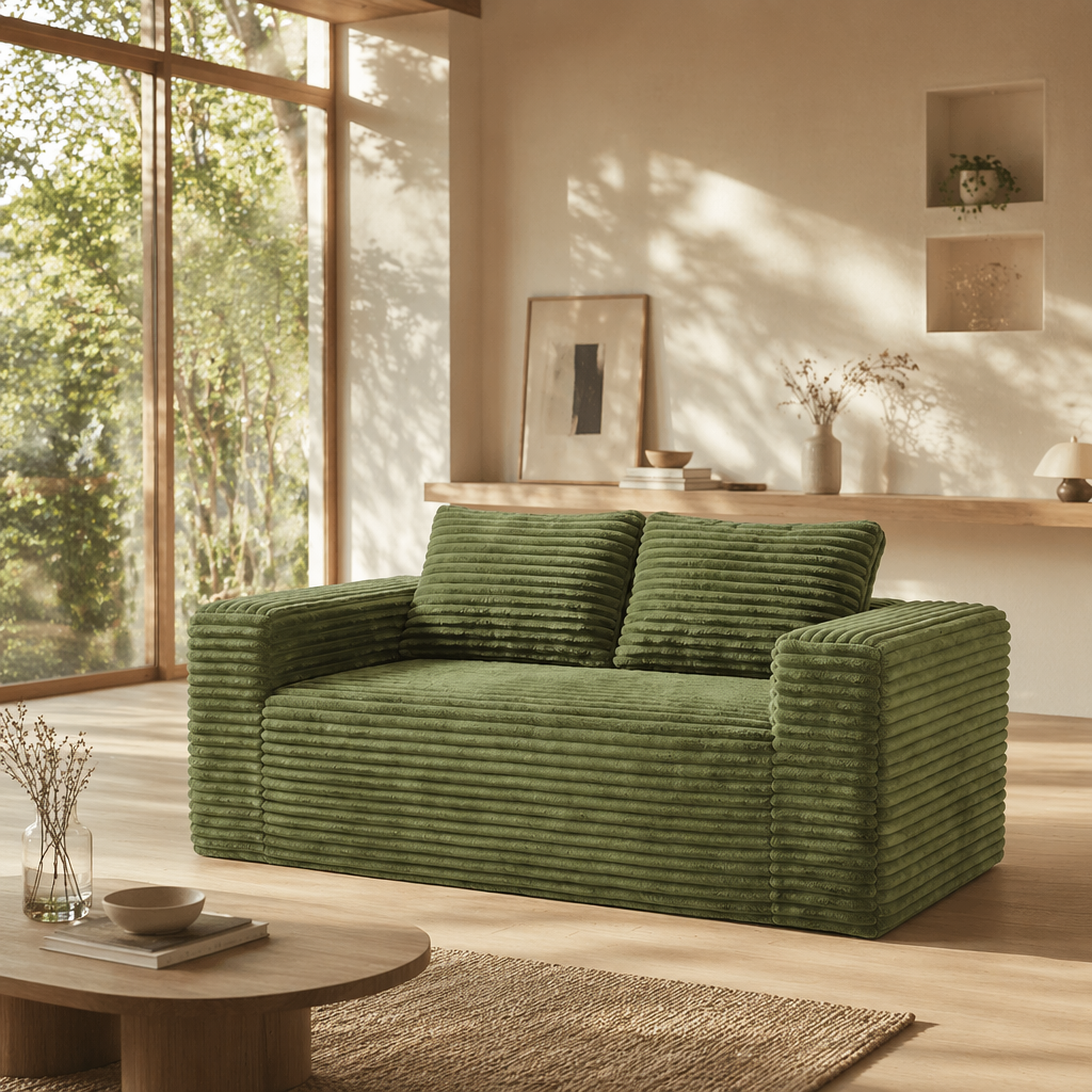 Canapé de sol 2 places 160 x 88 x 58 cm – Sofa d'assise profonde sans montage en mousse haute densité – Velours Côtelé – Vert - 2