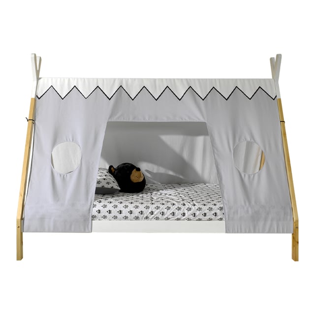 Lit tipi 90x200 sommier et housse inclus - Bois et blanc