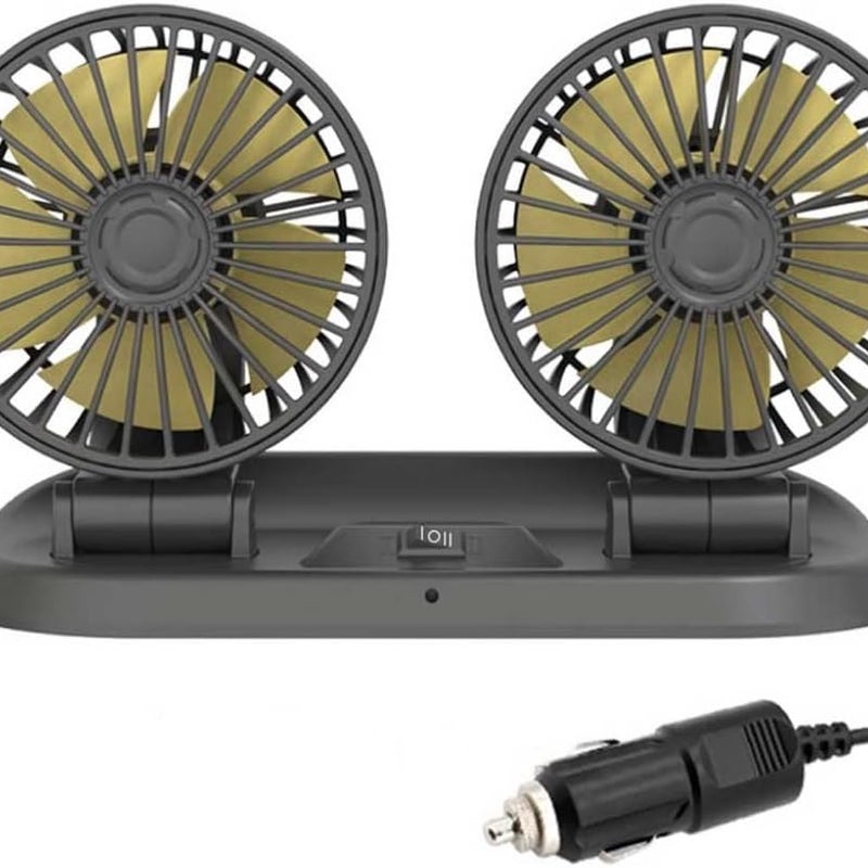 Wentylator samochodowy 12 V, wentylator chłodzący do samochodu z podwójną głowicą, wtyczka do zapalniczki, obrót o 360 stopni