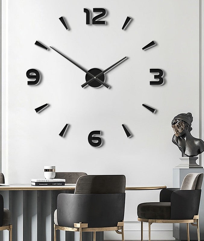 Horloge Murale 3D DIY Sans Cadre - Grande Décoration Moderne - Miroir Autocollant Mural