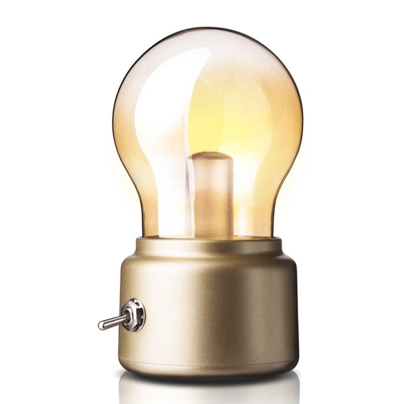Retro ładowalna lampka nocna w kształcie żarówki, mała, przenośna, chroniąca oczy, do dekoracji sypialni, lampka tworząca atmosferę.