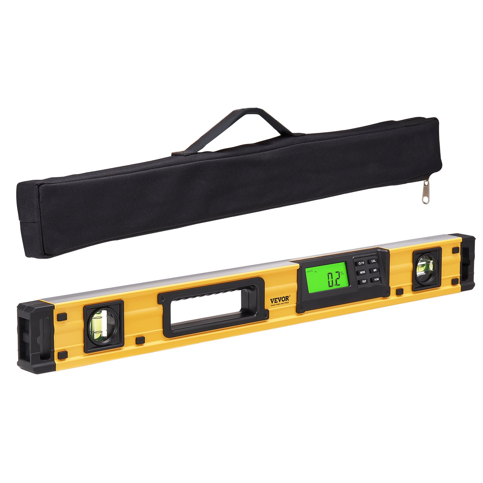 Cyfrowy czujnik nachylenia poziomica aluminiowa z ekranem LCD długość 600mm 3 poziomy zakres pomiarowy od 0-360° (4x90°) dokładność 0,5mm/m funk VEVOR