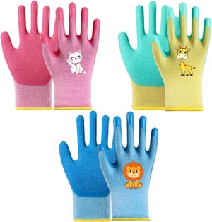 3 Paires Gants Jardinage Femme Latex – Respirants, Antidérapants, Violet Jaune Rouge – Taille M/8