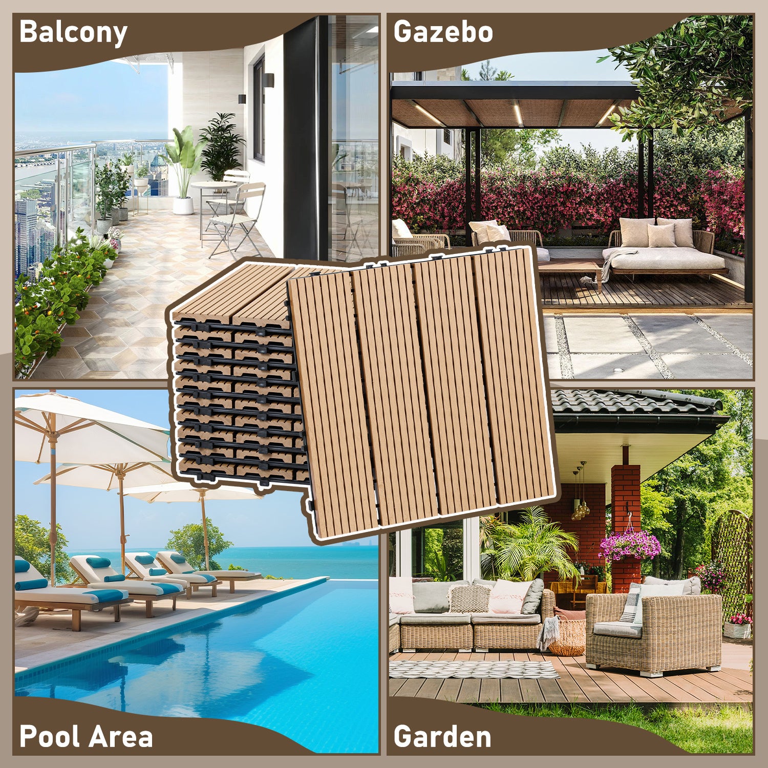 Lot de 22 dalles de terrasse clipsables 30 × 30 cm – Revêtement extérieur pour jardin, balcon et piscine - 7