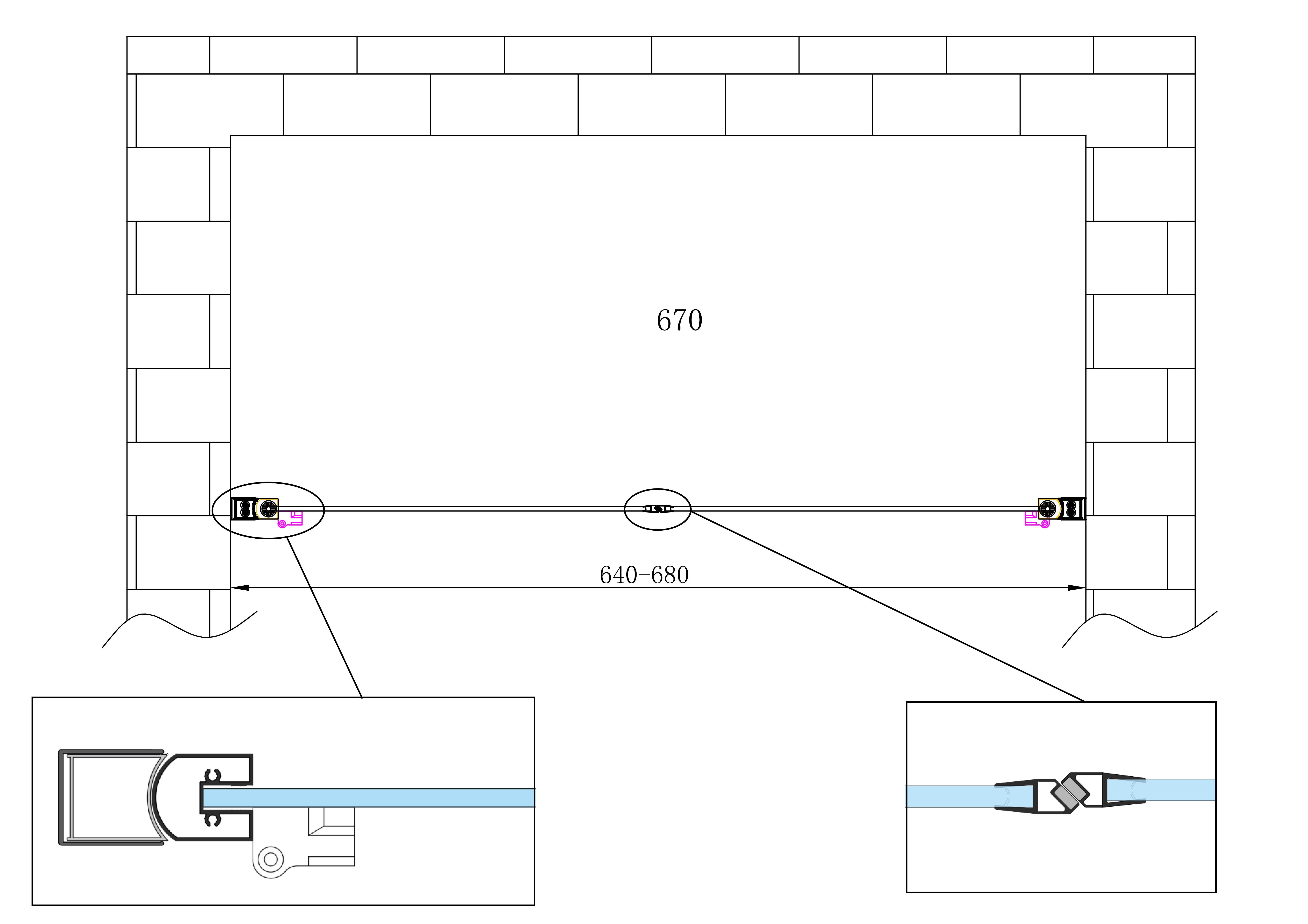Porta doccia vetro 6 mm apertura battente saloon dentro e fuori Altezza 190 Regolabile 64-68 - 5