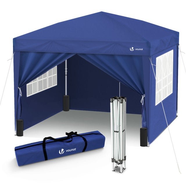 Gazebo Giardino 3x3 m Pieghevole, con 4 Parti Laterali e Borsa di Trasporto, Blu