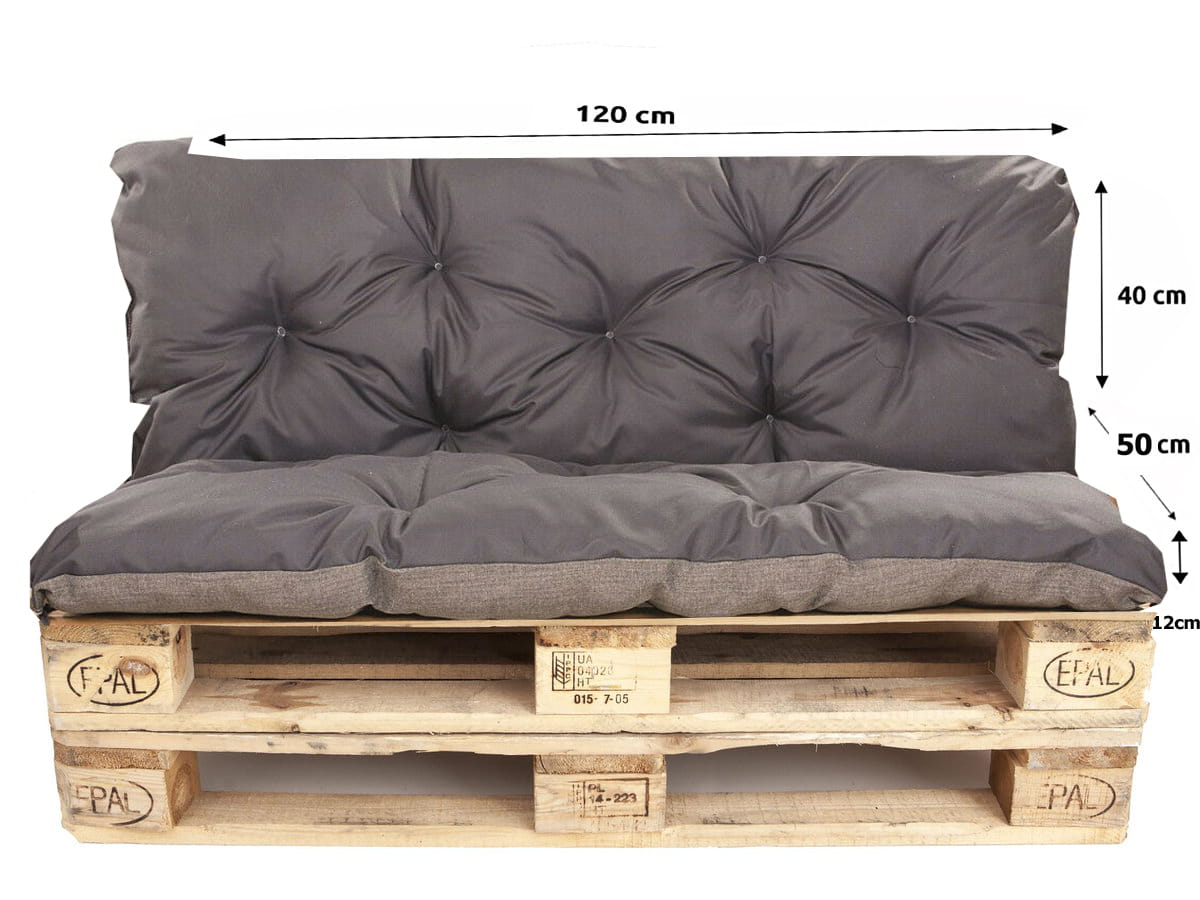 Set Coussins palettes, Assise 120 x 50 et Dossier 120 x 40cm Anthracite, coussins canapé / coussin pour palette in / extérieur, SETGARDEN - 2