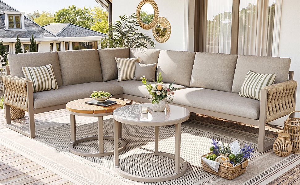 Salon bas de jardin en Métal Beige 6 personnes - 7