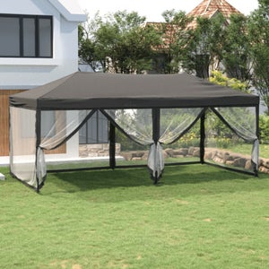 Taman Gazebo Da Giardino 3x6 M Impermeabile Con Teli Laterali E Telaio Pieghevole – Per Fiere, Mercati E Campeggio (Nero)