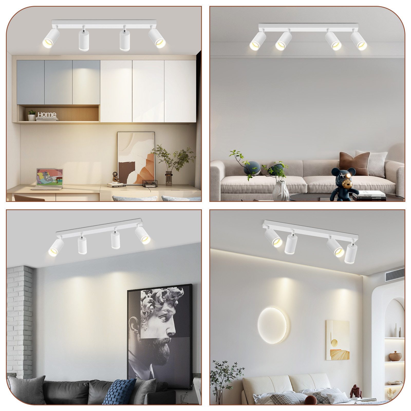 NETTLIFE Spot de plafond blanc 4 ampoules plafonnier moderne spot GU10 spots orientable intérieur métal - 7