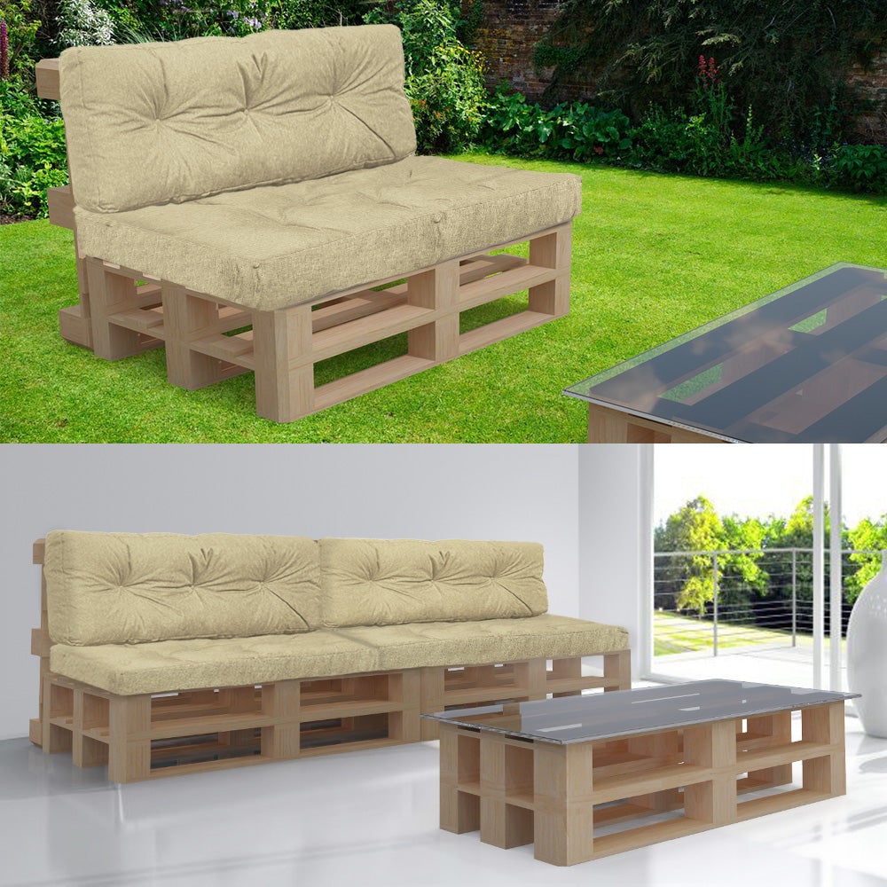 VOUNOT Set di 2 Cuscini per Pallet, Cuscino Bancale Impermeabile per Internio e Esterno, Beige - 3