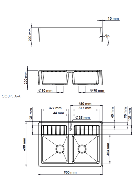 Évier Timbre d'office 2 bacs - 5