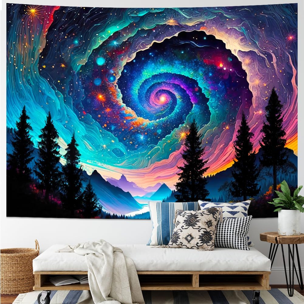 Gwiaździsty gobelin kosmiczny, trippy gobelin górski, mglisty gobelin leśny, dekoracja ścienna 150x130 cm