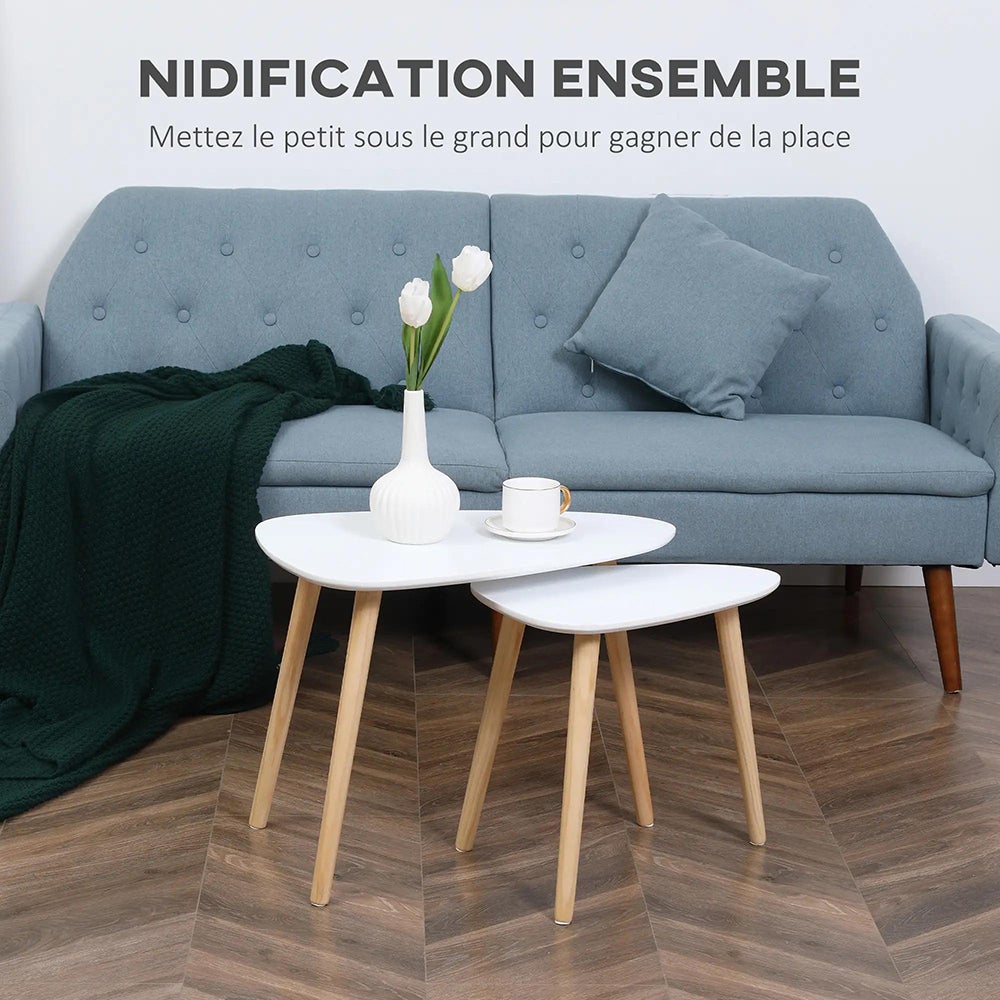 Lot de 2 tables basses gigognes design scandinave pieds en bois et ...