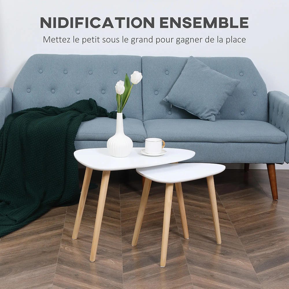 Lot de 2 tables basses gigognes design scandinave pieds en bois et ...