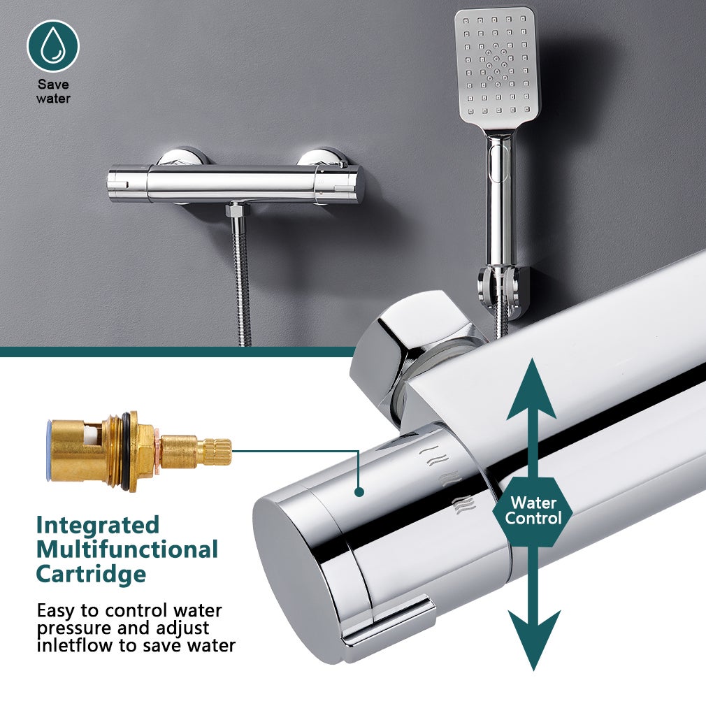 LOVHAUS Mitigeur de Douche avec Thermostat, 38°C Mitigeur de Douche en Saillie avec Bouton-Poussoir de Sécurité, Thermostat de Douche Rond Chromé - 4