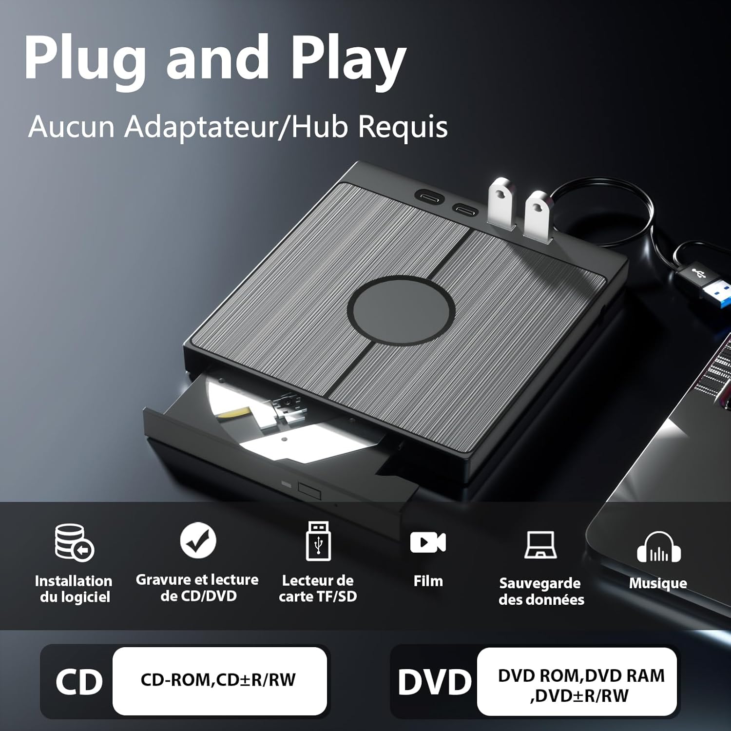 Masterizzatore CD DVD esterno 7 in 1 USB 3.0 Type-C Masterizzatore