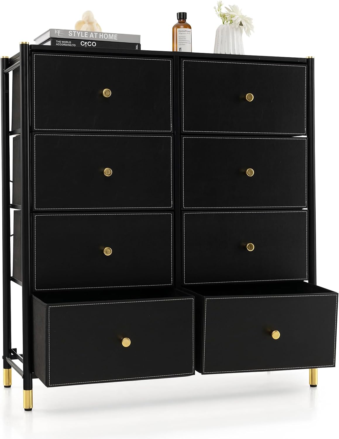 Commode 6 Tiroirs Amovibles Et Pliables-Meuble De Rangement En Tissu Avec Cadre En Métal