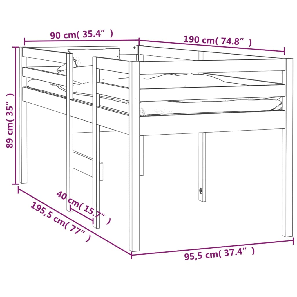 Lit haut 90x190 cm Bois de pin massif - 8