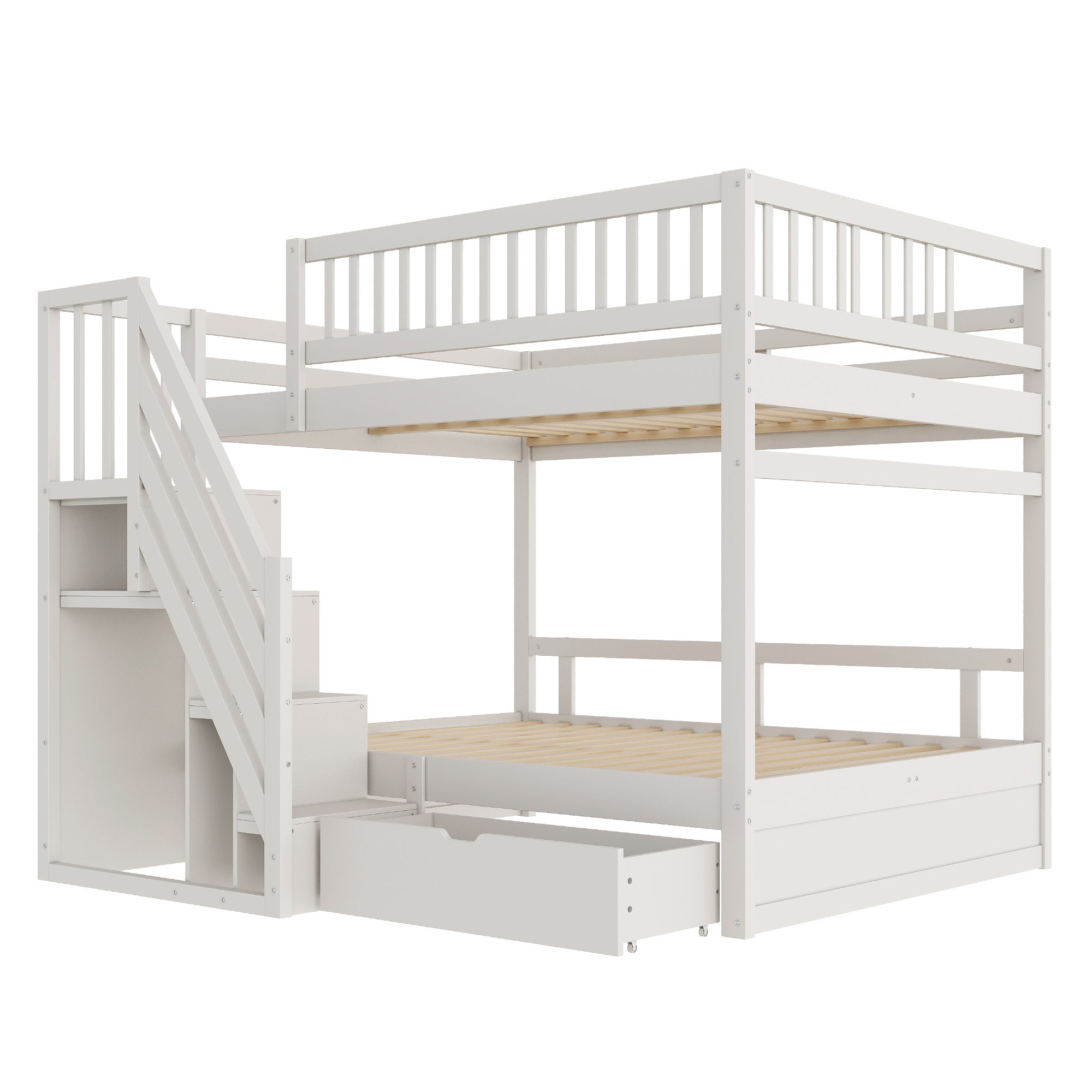 Letti a castello 2 x 140 x 200 cm con armadio aperto e 1 cassetto - Pino + compensato + MDF - Bianco (Senza materasso) - 9