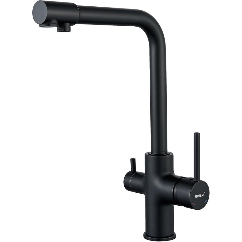 Bateria mieszająca obrotowa o 360° z podwójną dźwignią, wykonana z trwałego mosiądzu, klasyczny design niskociśnieniowy (woda czysta - czarny)