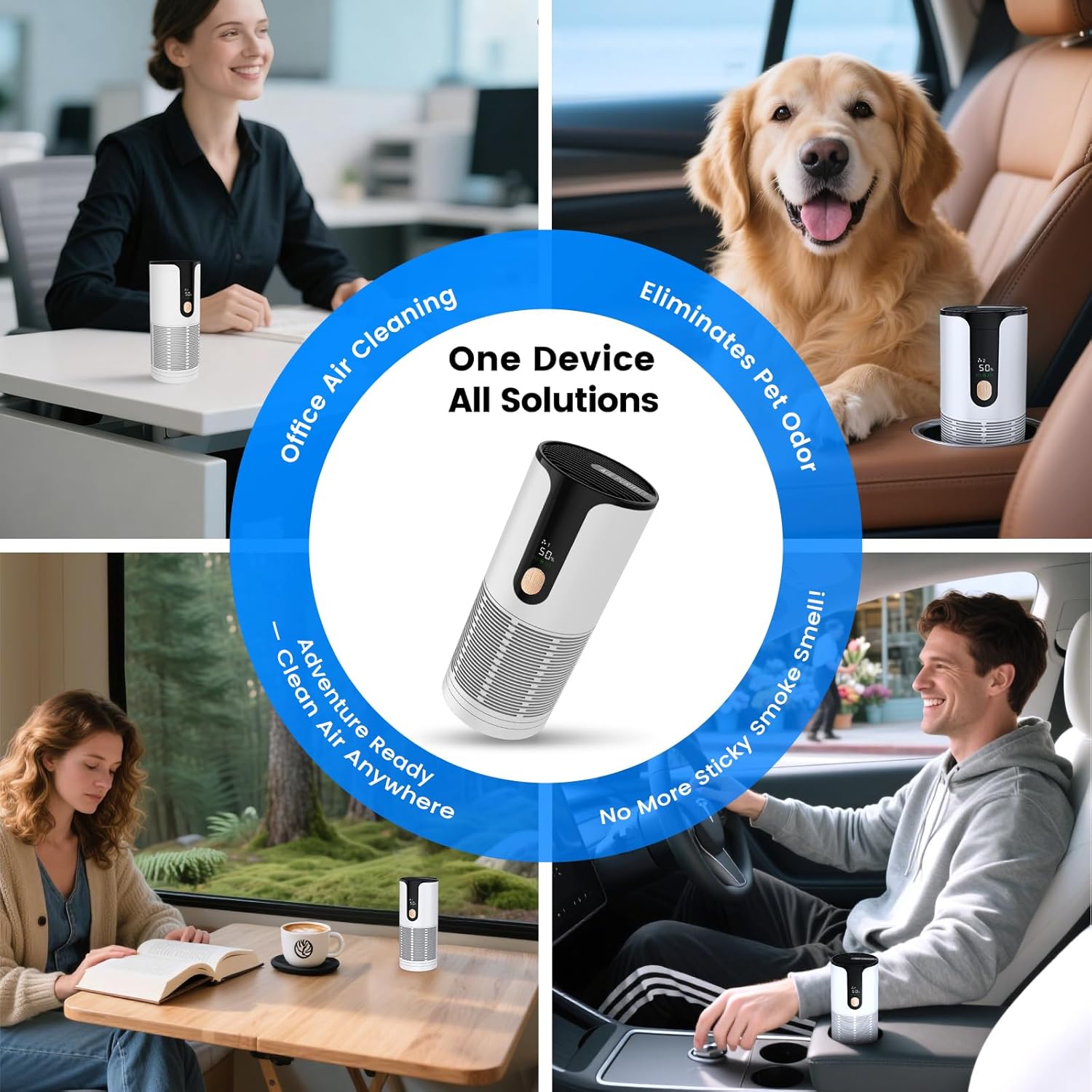 Mini purificador de aire para coche, silencioso, portátil, compacto, blanco - 5