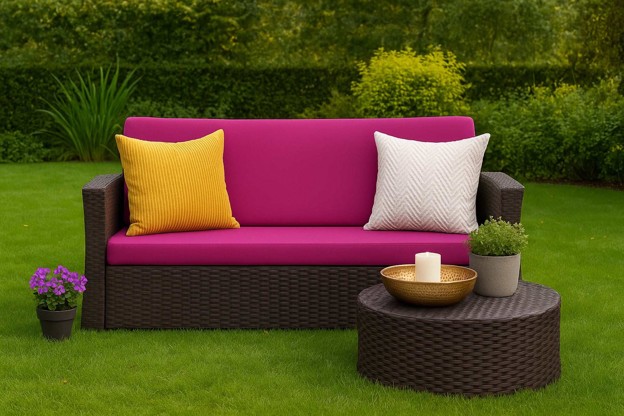 Poduszka ogrodowa na sofę rattanową 170x50x50cm poduszka na meble rattanowe różowa, poduszka na balkon taras, poduszki na meble ogrodowe - 5