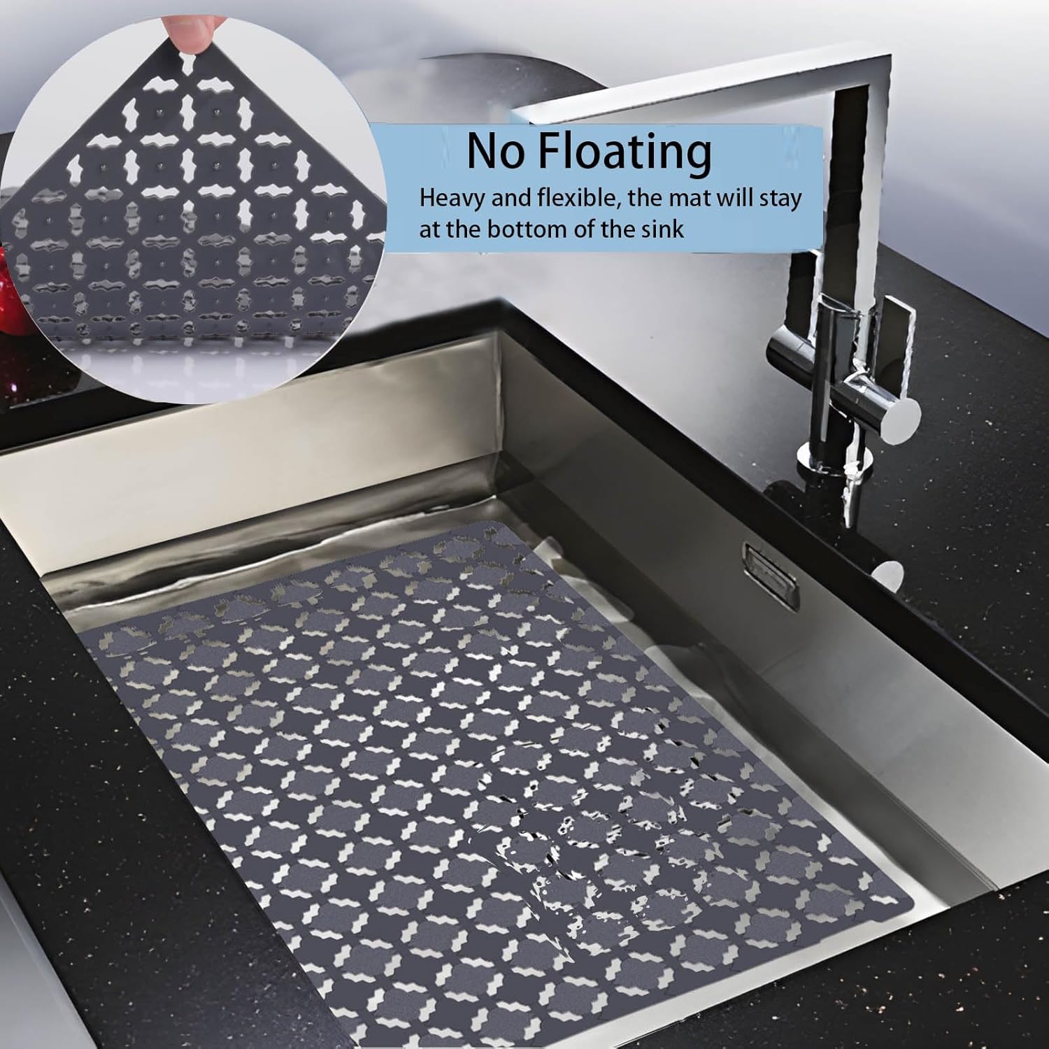 2 Pezzi Tappetino Lavello Nero Cucina 40*30cm,Tappetini Proteggi Lavandino Forma Ciottolo Per Bagno,Tappeto Lavello Regolabile Tagliabile
