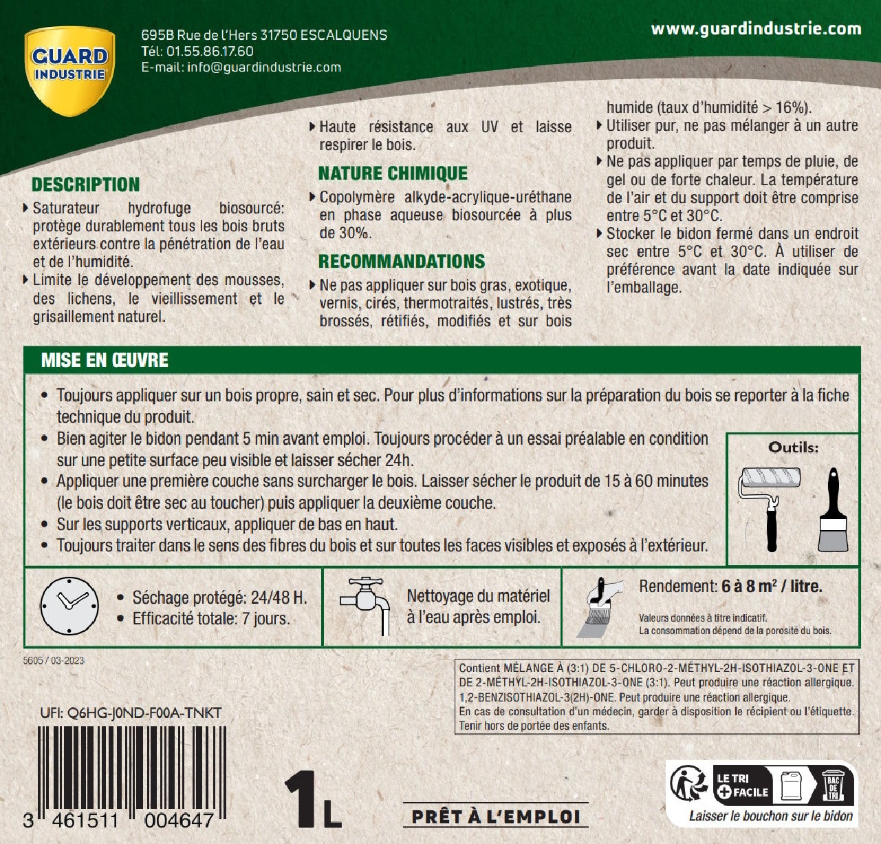 Lasure Blanche Imperméabilisante Bois Brut- WoodGuard Color- Saturateur Protecteur Eau Gel - Formule Végétale- 1L-8m2 - 8