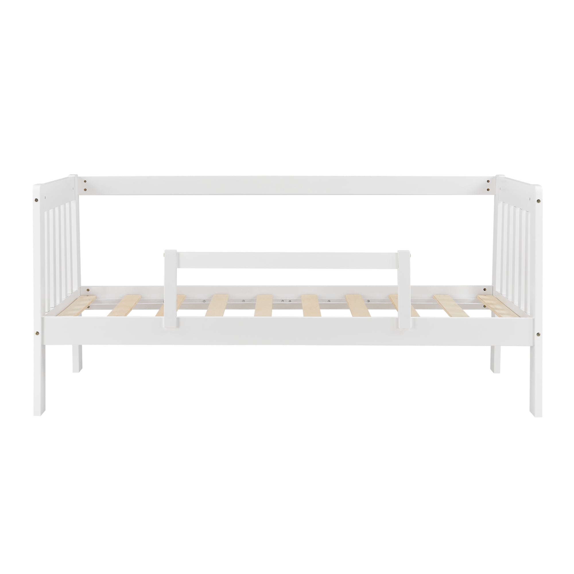 Lit Enfant 90x200 Cm En Pin Massif – Style Montessori, Barrière Anti-chute 35 Cm, Motif étoiles Et Lune