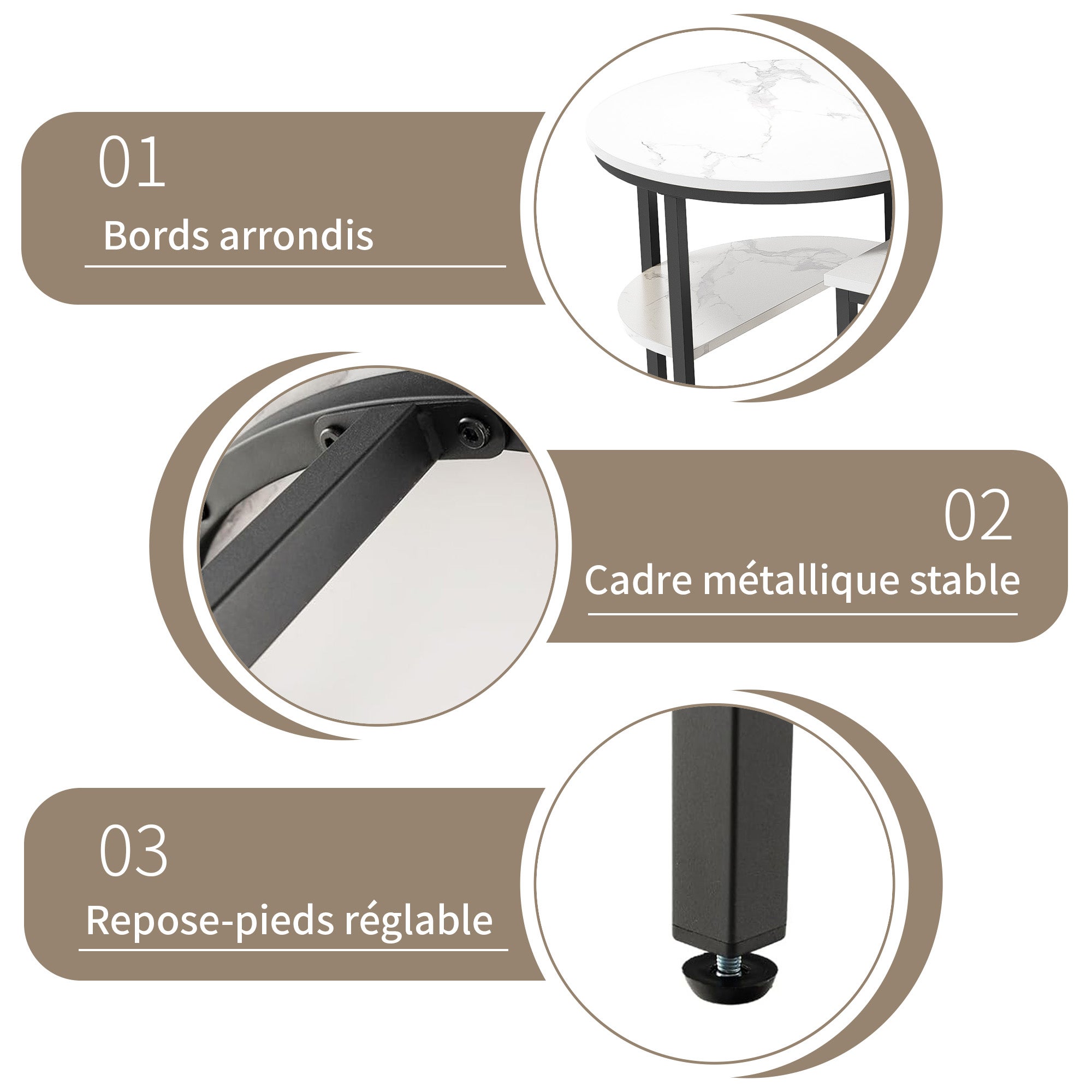 Tables Basses Gigognes Lot de 2,Table Gigogne Design Marbre, Cadre en Métal Noir, Table d'Appoint,Tables Basse Salon Rectangulaire pour Canapé,Chambre - 3