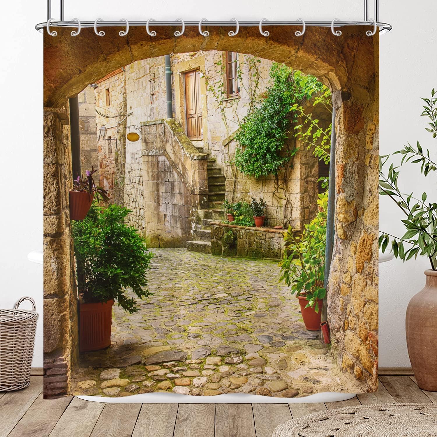 Zasłona prysznicowa 3D 180x200, Rośliny ogrodowe, Krajobraz, Aleja, Obraz, Zasłony prysznicowe, Włochy, Zewnętrzna, Zasłona do Wanny z Haczykami