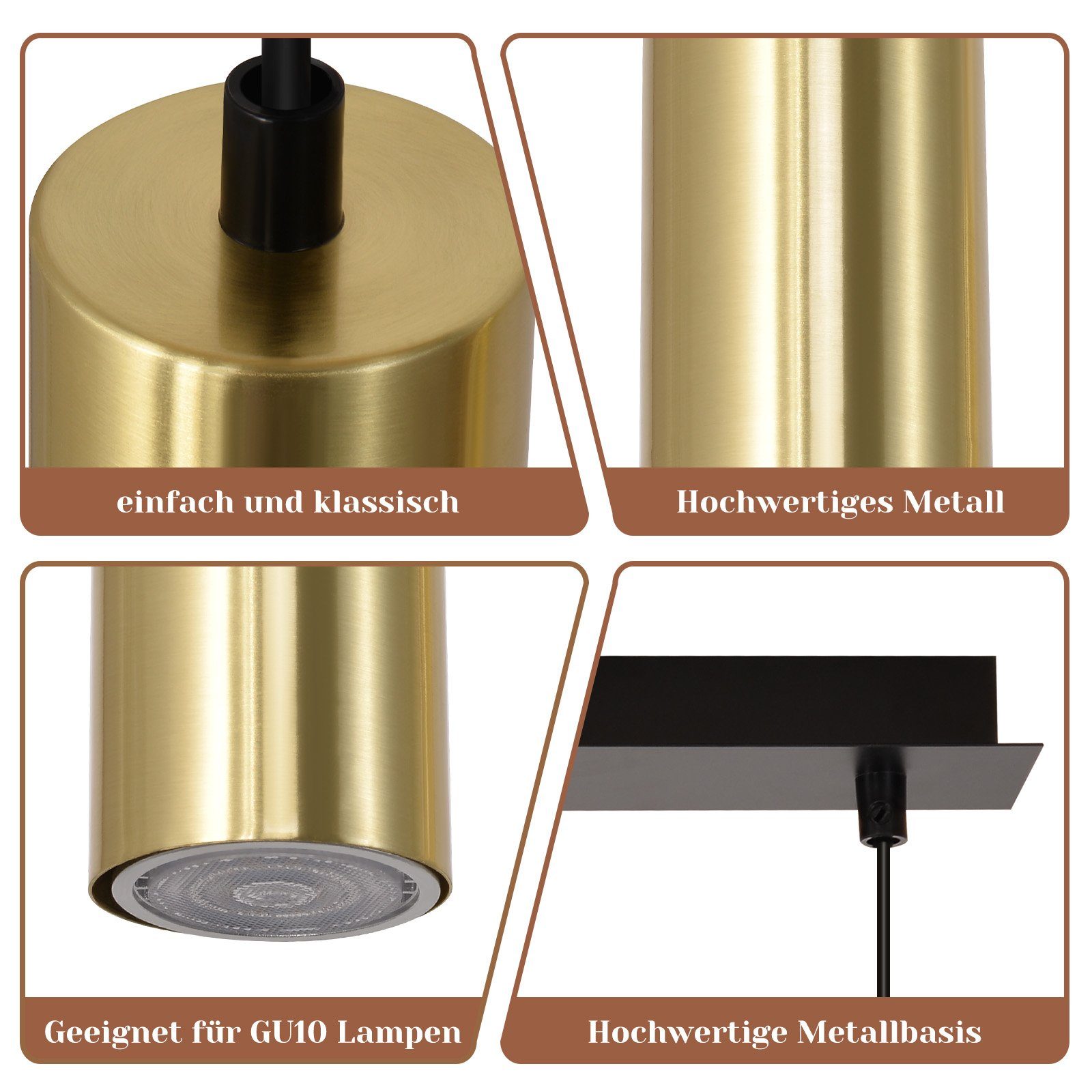 ZMH Suspension Lustre Doré GU10 Retro 170cm métal 4 lumières style industriel - 5