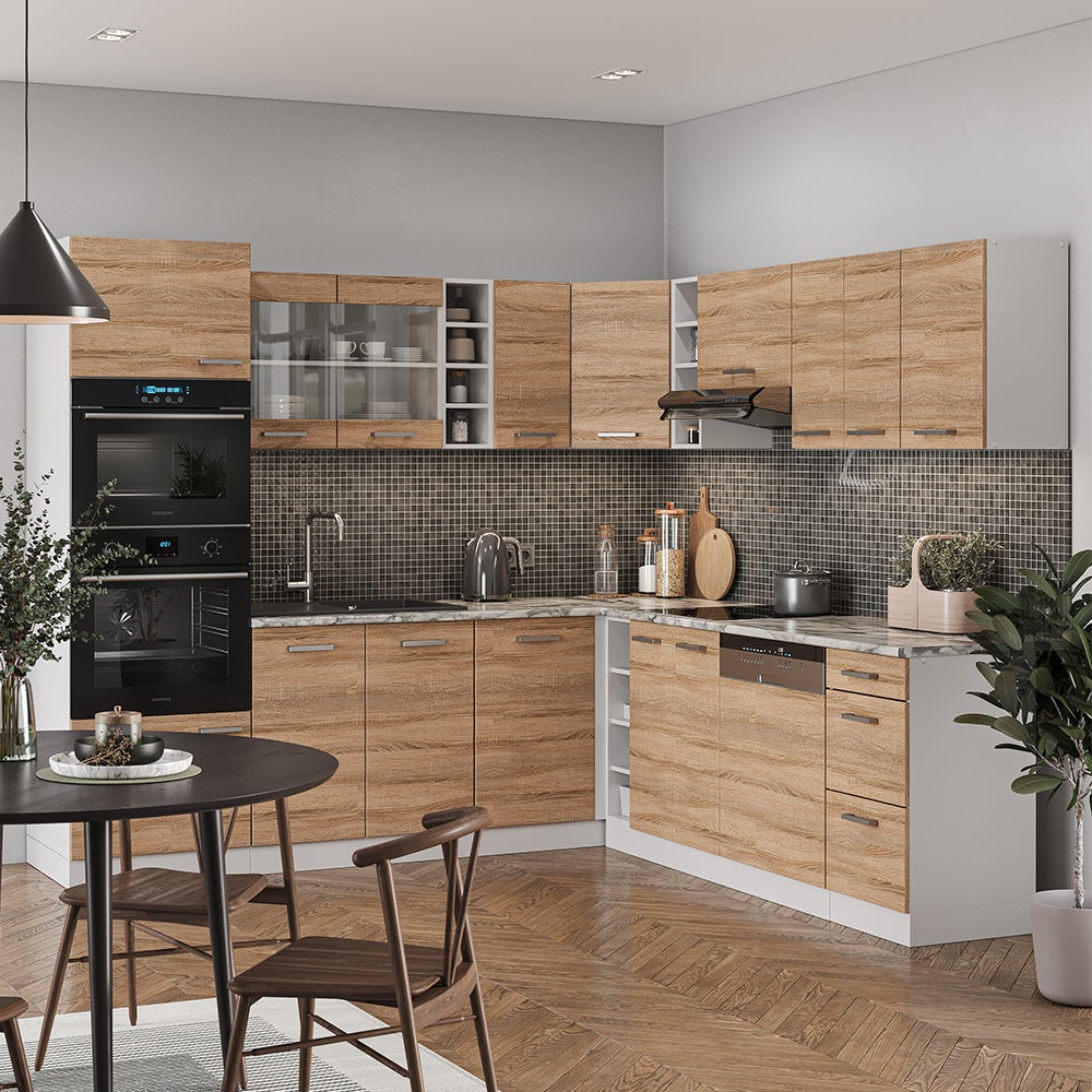 Vicco Cuisine en angle R-Line, Sonoma/Blanc, 247 x 237 cm, PT Chêne - 6