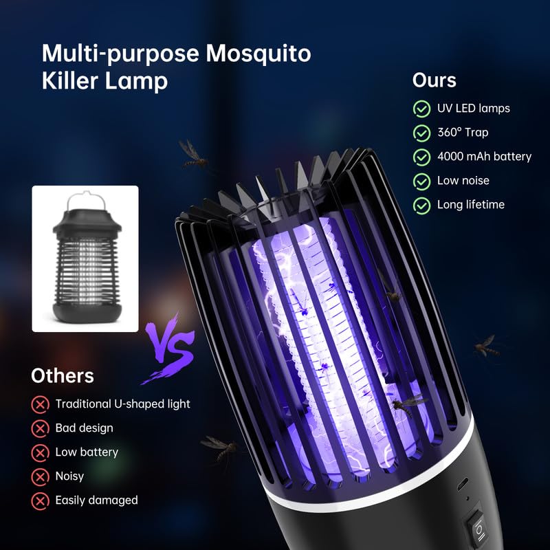 Lampada antizanzare, repellente elettrico per zanzare 2 in 1, lampada antizanzare ricaricabile antizanzare elettrica UV a 360° sicura ed efficace - 5