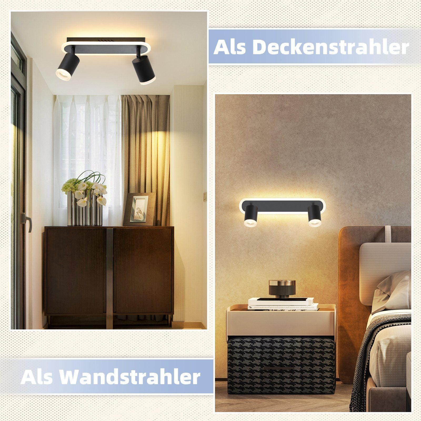 NETTLIFE 2 spots de plafond LED noir GU10 en métal, orientables à 330°, pour chambre couloir salle à manger cuisine salon, lumière blanc chaud - 5