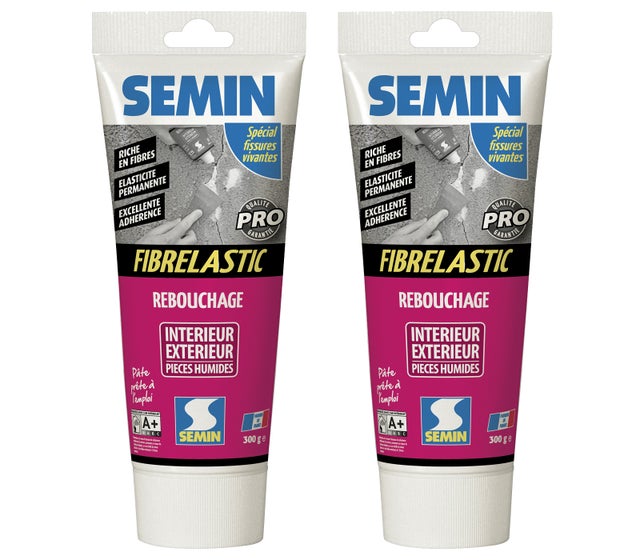 Enduit de Rebouchage Élastique Fibrelastic à Base de Fibre de Verre pour Fissures Vivantes, Intérieur/Extérieur, tube de 300g, Lot de 2