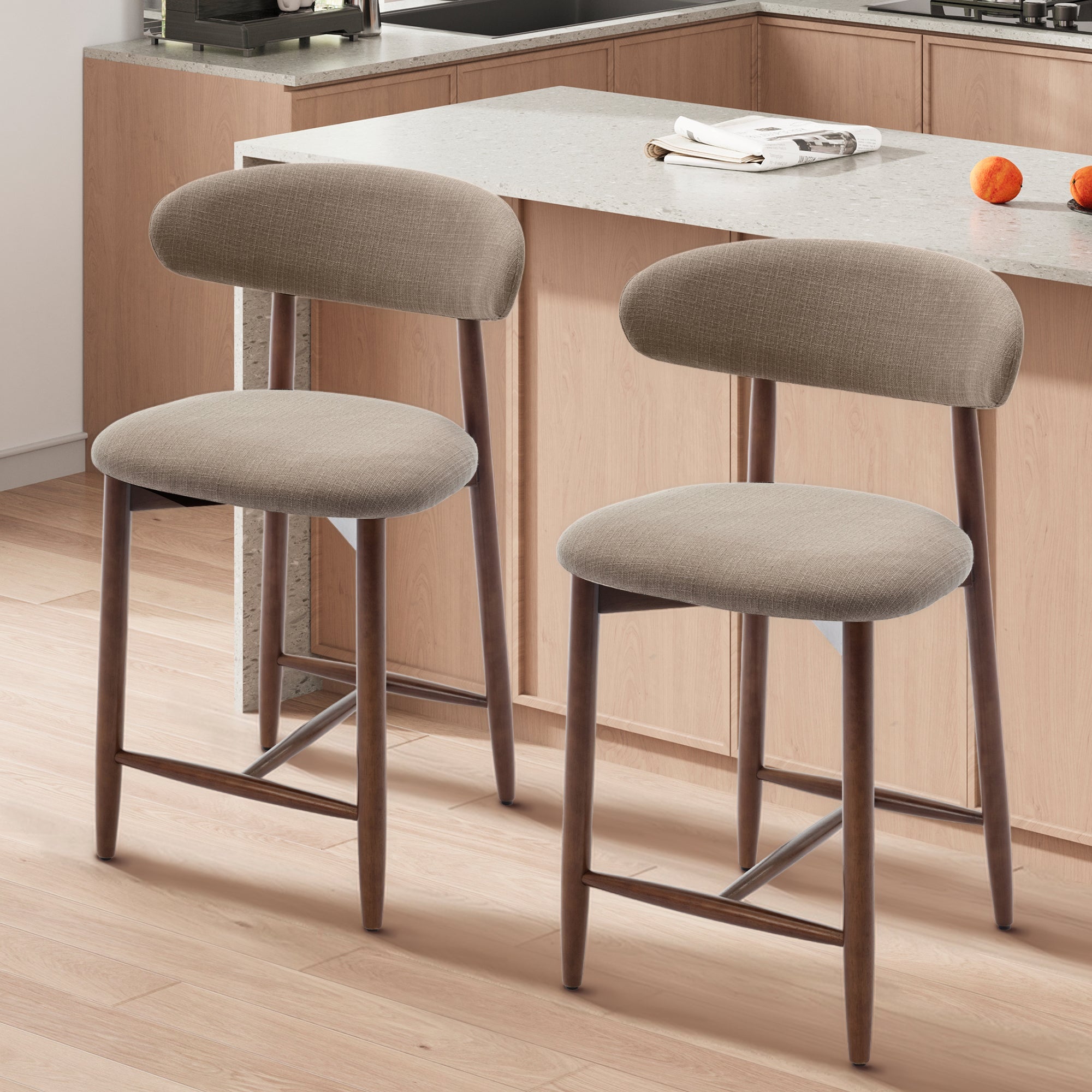 Lot de 2 Chaises de Bar Modernes, Assise Confortable en Tissu, Structure en Bois, Marron - 6