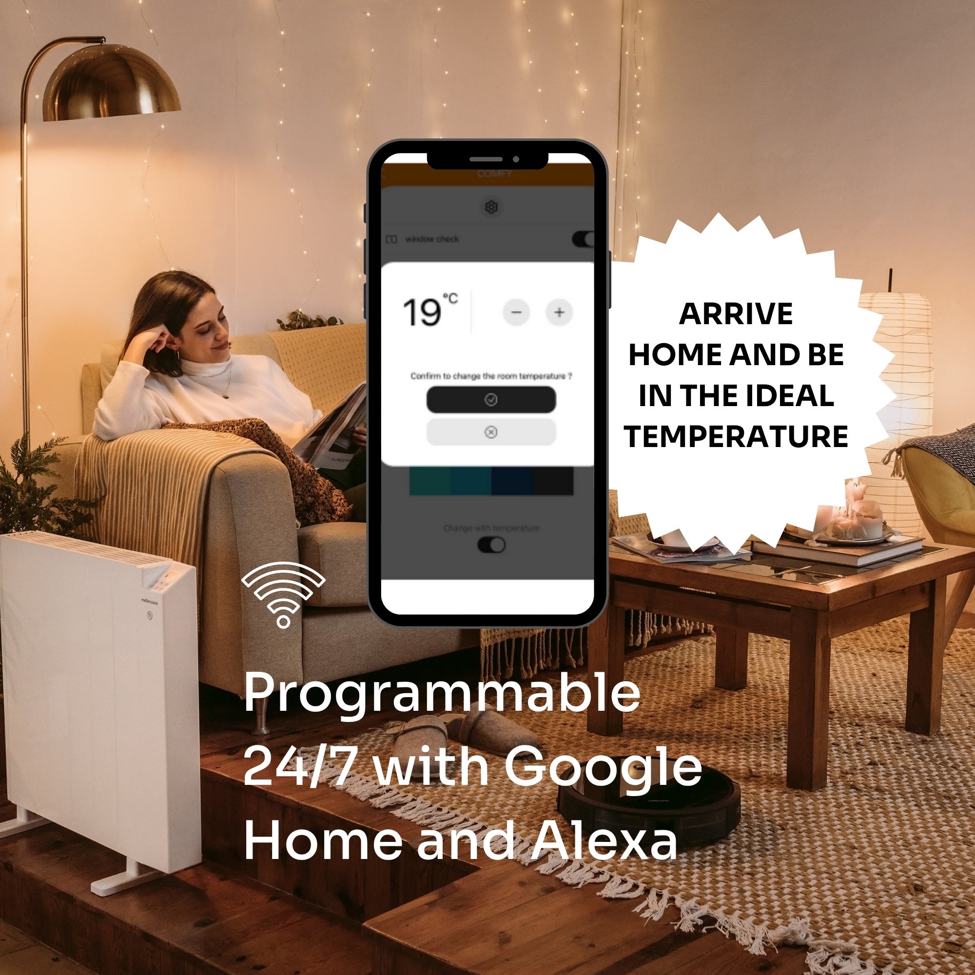 Radiador Eléctrico WIFI Mellerware Comfy! - 600W |Programable 3 Modos | Temp. Ajustable APP | Temporizador | 10m2 - 8