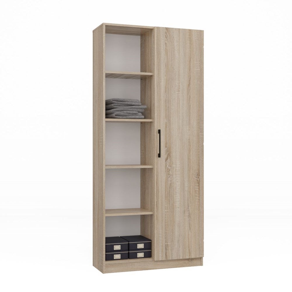 VILLME - Bibliothèque design minimaliste - 1 porte + 10 étagères - 80x30x182 cm - Meuble de rangement - Sonoma - 2