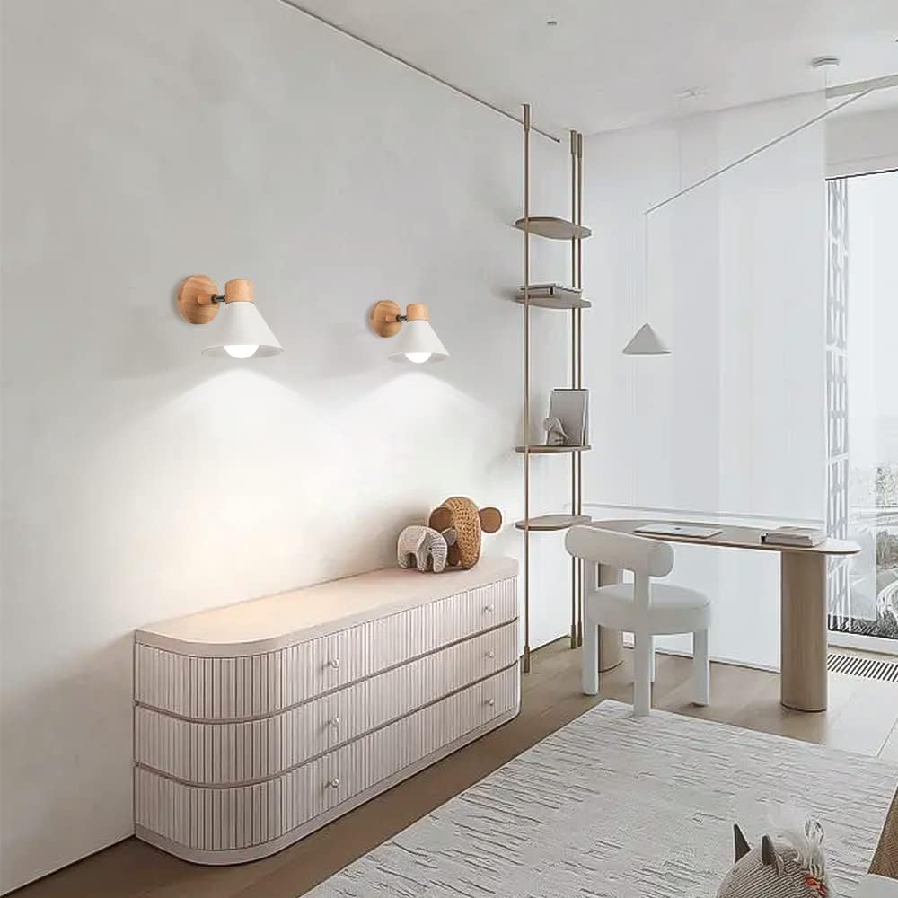 Lots de 2 Appliques Murales Intérieur Réglable E27 Moderne Lampe Industrielle Bois Décoration pour Chambre Salon Couloir Café, Ø18cm Banc - 3