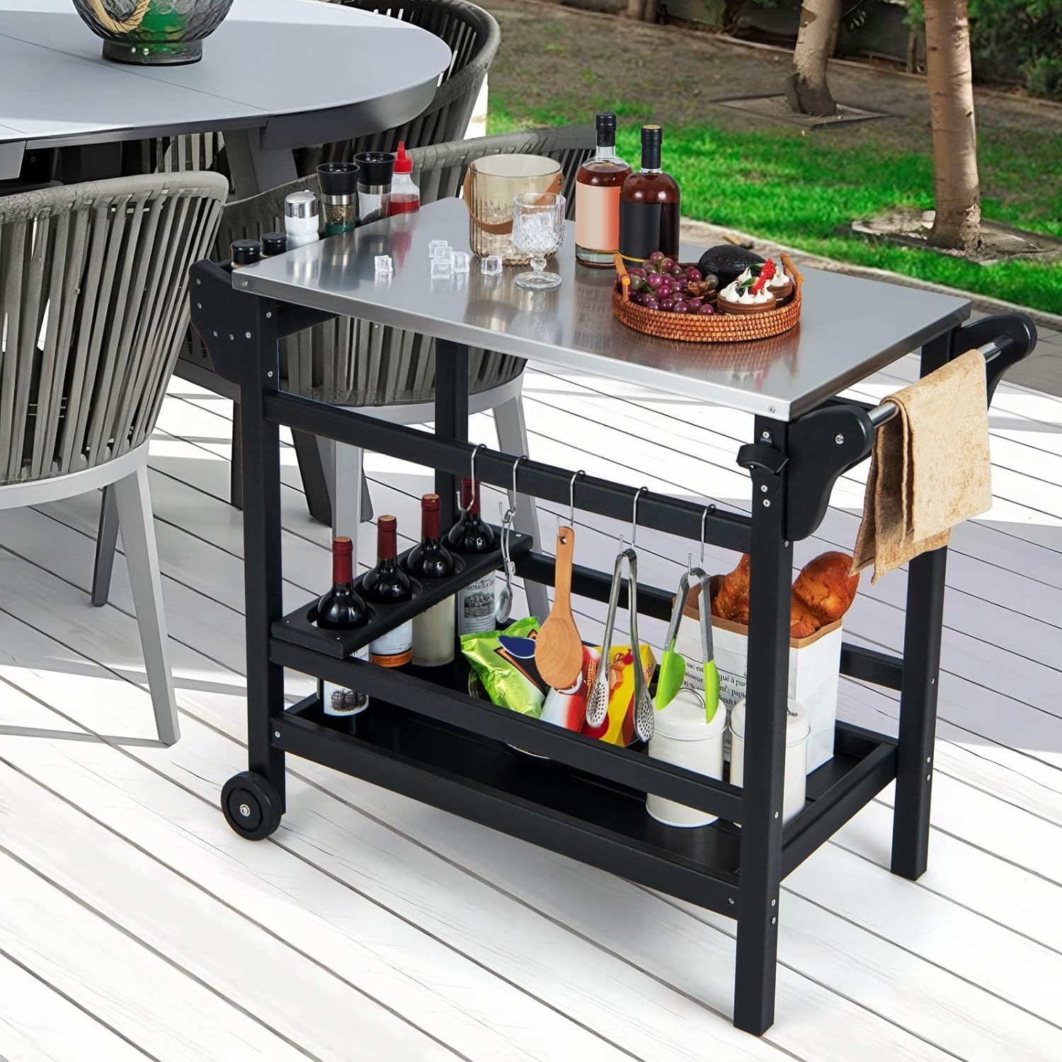 Carrello Barbecue da Esterno, Stand per Forno a Pizza con Piano in Acciaio Inox Vassoio e Portabottiglie, Tavolo per Preparazioni con Maniglia | Leroy Merlin