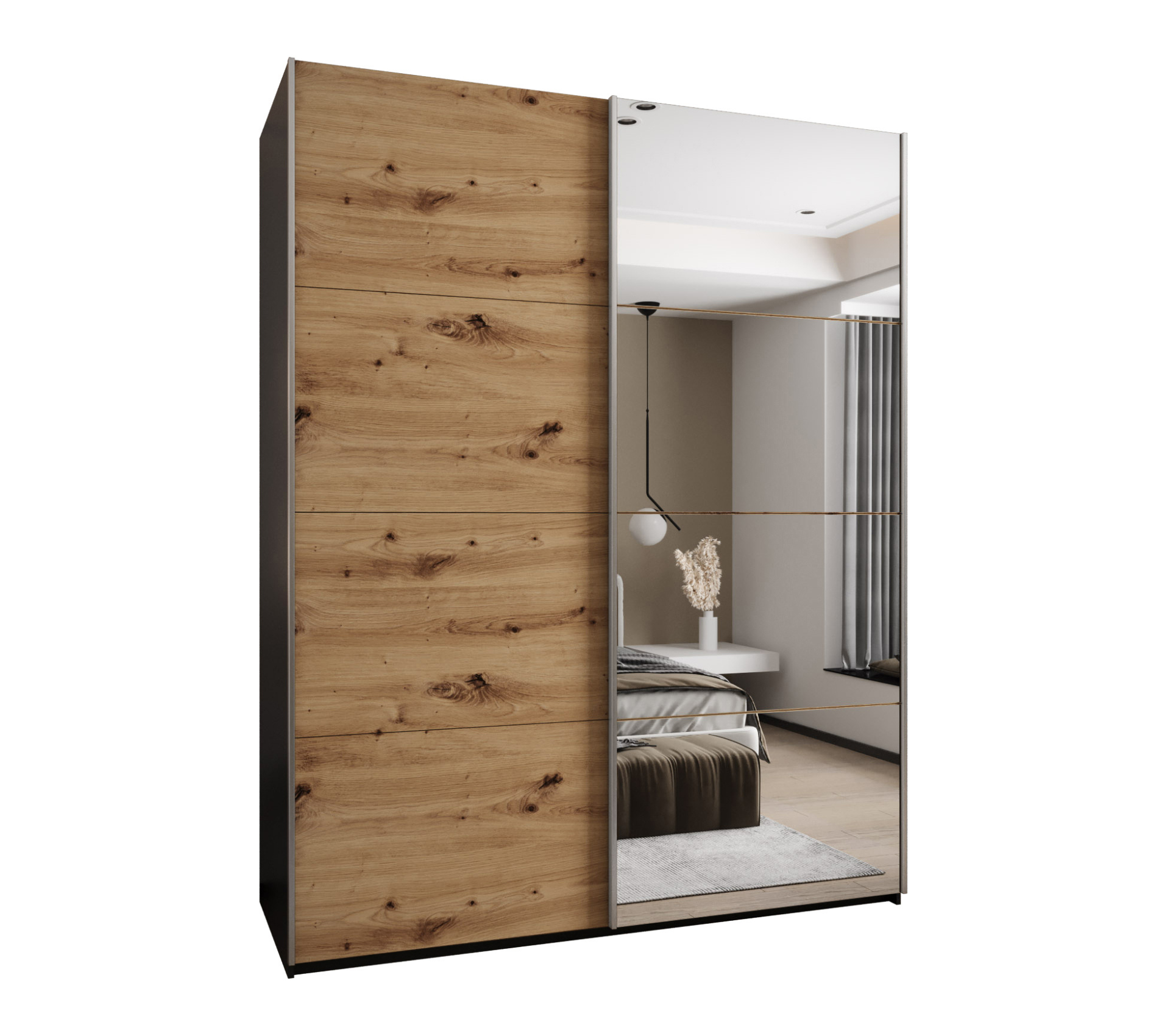 Szafa przesuwna wysoka Lux 3 200 x 64 x 245,5 cm czarny + artisan + u. srebrny - Abiks Meble
